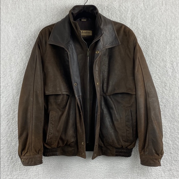 Vintage Columbia Brown Leather Bomber / Flight Jacket, Men’s Medium - Picture 4 of 17